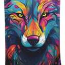 Beach Towel Colorful Wolf Theme Sand-Free Microfiber 52x32 Inches Absorbent Quick Dry Pool Bath Towel for Adults Kids Outdoor Swimming