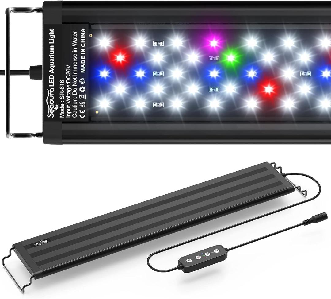 Led Aquarium Light for Plants-Full Spectrum Fish Tank Light with Timer Auto On/Off, 18-24 Inch, Adjustable Brightness, White Blue Red Green Pink LEDs with Extendable Brackets for Freshwater (14W for 18-24 inch tank)