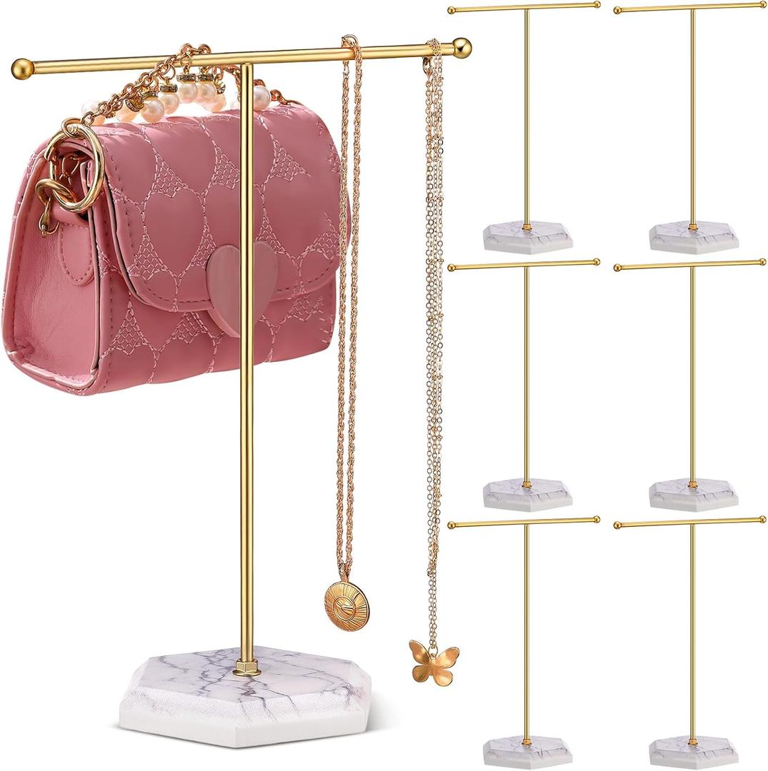 Kathfly 6 Pcs Gold Necklace Holders 10.24'' Tall Necklace Display Stand Elegant Jewelry Holder Small for Women Bracelets Earrings Rings