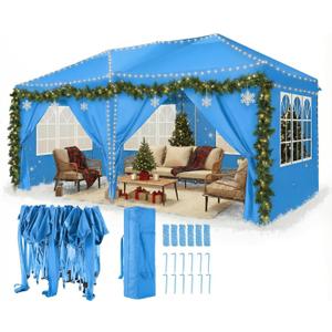 COBIZ 10x20 Pop Up Canopy Tent with 6 Sidewalls Party Tents for Parties Weddings Backyard Waterproof Canopy Outdoor Commercial Event Tent with Stakes, Ropes, Blue