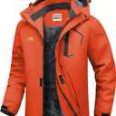 WULFUL Men's Ski Jackets Warm Winter Snow Windbreaker Resistant Snowboard Fleece Coat Mountain Waterproof Parka with Hood (Medium, Orange)