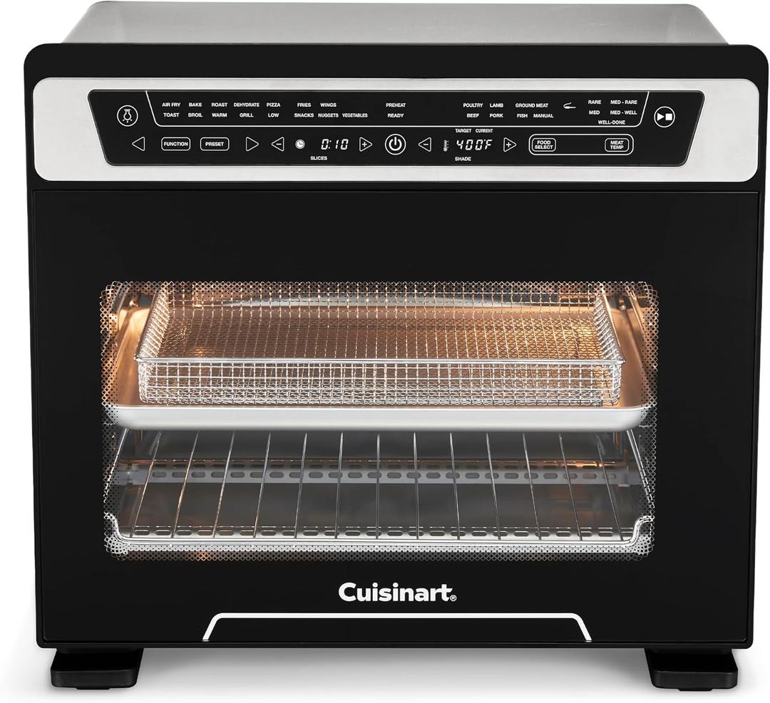 Cuisinart 15-in-1 Extra-Large Digital Air Fryer Oven with 9"x13" 2-in-1 Pan, Air Fry 4 Lbs of Wings, Cook a 13 Lb Turkey or 5+ Lb Chicken, Toast 9 Slices of Bread, and Bake a 13" Pizza, TOA-112, 18.6" x 15.0" x 16.25"
