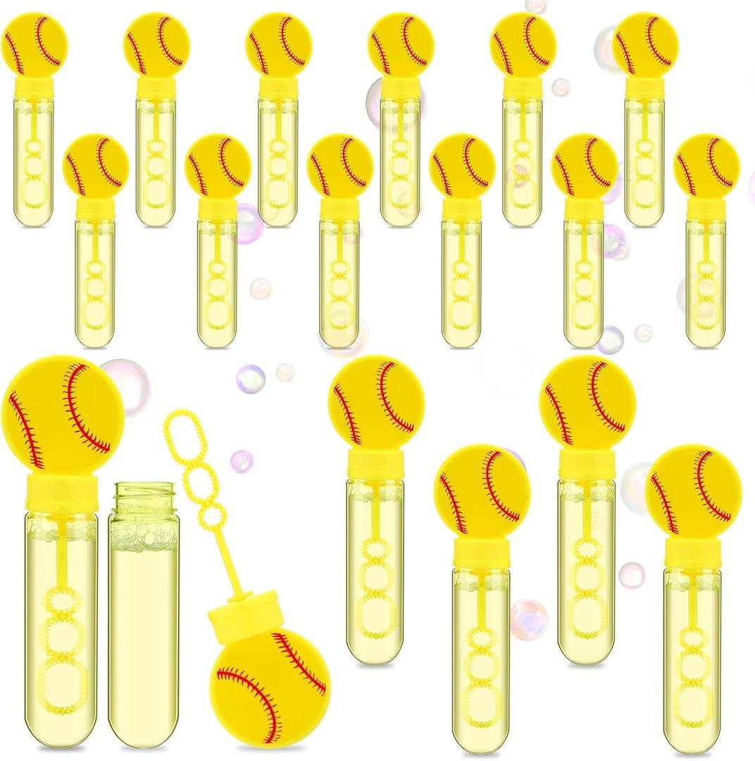 16 Pcs Softball Bubble Wands Party Favors Softball Gifts Birthday Bubble Wand Bulk Softball Party Decorations Softball Theme Birthday Party Supplies for Outdoor