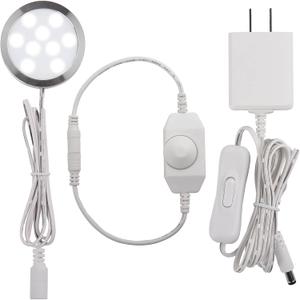 Under Cabinet Lighting, Single LED Puck Light for Kitchen Counter Cabinet Closet Accent Lighting, Rotary Dimmer Switch, 120VAC Plug in, White Cord, Cool White