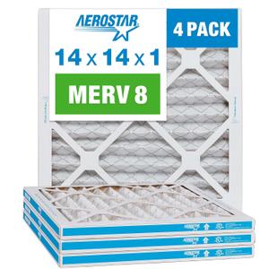 Aerostar 14x14x1 MERV 8 - 4 Count - Pleated HVAC, Furnace & Air Conditioner Filters - Removes Dust, Lint, Mold & Allergy-Causing Pollen
