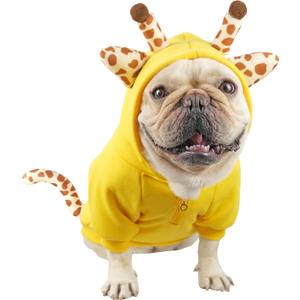 French Bulldog Clothes Sweater Halloween Dog Costume,Fleece Dog Sweaters Hoodies Winter Coat for Doggy and Cat, Frenchie Clothes Pet Costumes, Birthday Holiday Daily Wear,Yellow,XL