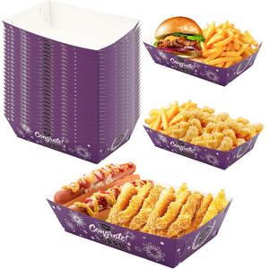 25 Pcs Graduation Party Favors Supplies Paper Food Trays Graduation Decorations 2026 Food Boats Paper Trays Grad Table Decor Serving Tray Grad Party Decorations Favors-Purple-Purple