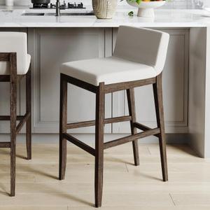 Nathan James Gracie Scandinavian Bar Stool with Back, Wooden Bar Stool for Kitchen Island with Boucle Upholstery, Cream Boucle/Dark Brown (Bar Height - Single)