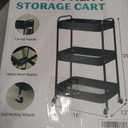 ZOES HOMEWARE 3 Tier Rolling Cart, Metal Utility Cart with 4 Hooks, Rolling Storage Cart on Wheels, Small Organizer Cart for Nursery, Kitchen, Living Room, Bathroom, Black