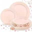 Tinybee 60PCS Pink Plastic Plates - Heavy Duty Pink Disposable Plates, Elegant Plastic Plates for Mothers Day, Bridal Shower and Party Including 30 Dinner Plates 10 '' & 30 Dessert Plates 7.5 ''