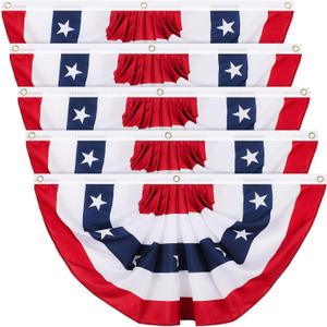 Tatuo Patriotic Decorations, 4th of July Pleated Fan Flags American Us Bunting Flag Stars and Stripes Banner for Independence Day Memorial Day and Labour Day(5 Pieces, 2 x 4 feet)
