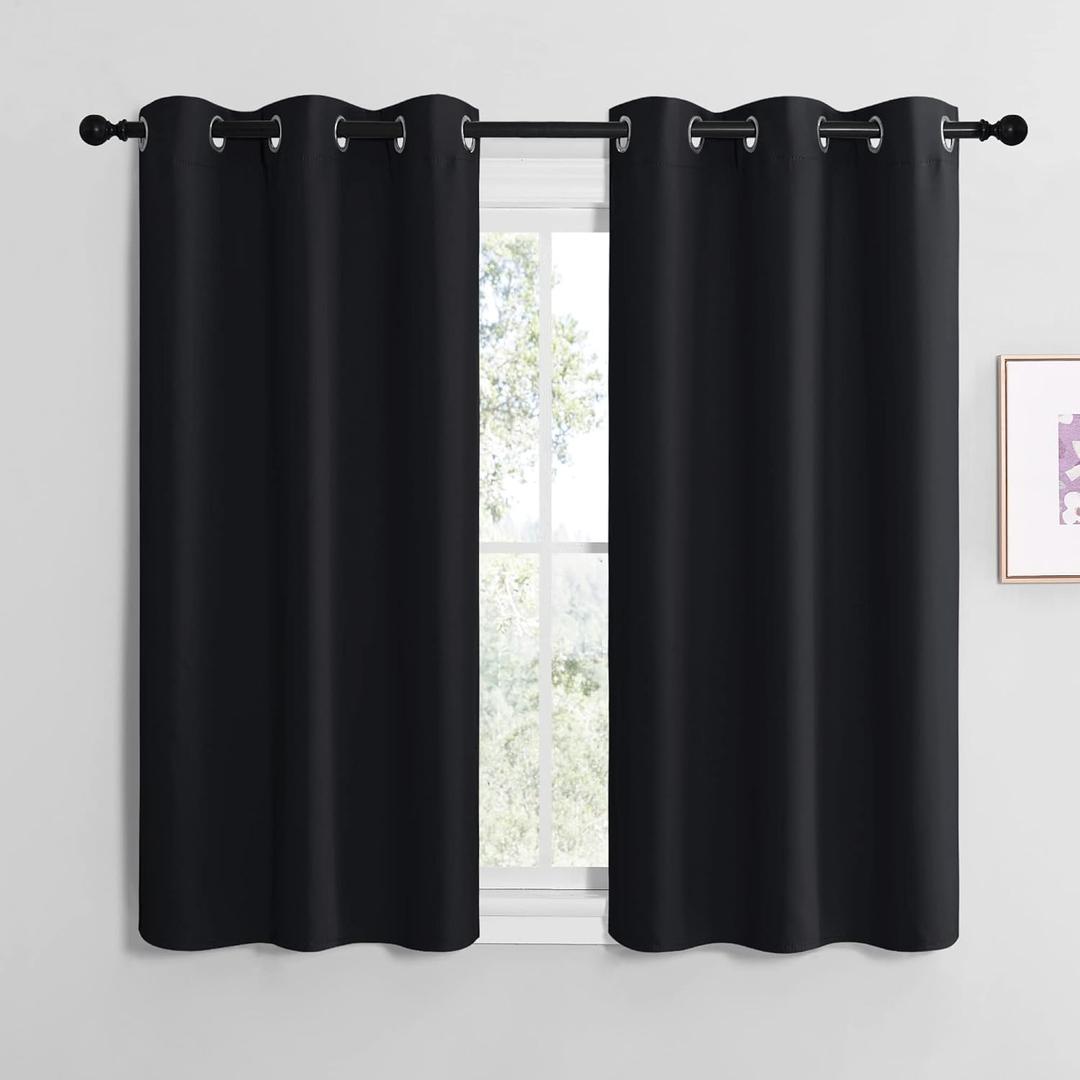 NICETOWN Blackout Draperies Window Curtain Panels, Autumn/Winter Thermal Insulated Solid Grommet Blackout Curtains/Drapes for Cafe (Set of 2, 42 inches by 50 inches, Black)