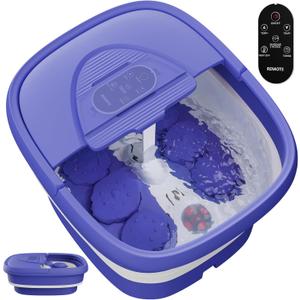 Foot Spa Collapsible, Foot Bath Massager with Heat, Remote, Timer, and 24 Motorized Shiatsu Massage Balls, Foot Soaking Tub Supports Hot/Cold Water Soaking (Purple)