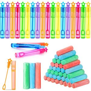 96 Pcs Summer Party Favors Set 24 Packs Jumbo Sidewalk Chalk Individual Packs and 24 Pcs Star Bubble Wands End of Year Gifts for Student Boys Girls Preschool Graduation Birthday Goodie Bag Stuffers
