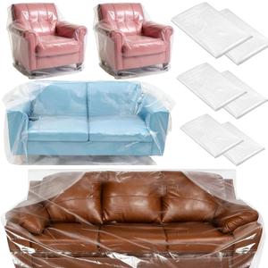 Breling 6 Pcs 3 Sizes Furniture Moving Covers for Couch Sofa Loveseat Armchair 4 Mil Thick Plastic Drop Cloths Clear Furniture Moving Protector for Cover and Storage, 134" x 42", 82" x 42", 42" x 40"