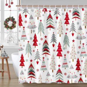 Mocsicka Christmas Shower Curtain Christmas Tree Snowflake Winter Bathroom Shower Curtain Waterproof Xmas Tree Bathtub Curtain Decor with 12 Hooks 72 X 72 Inches