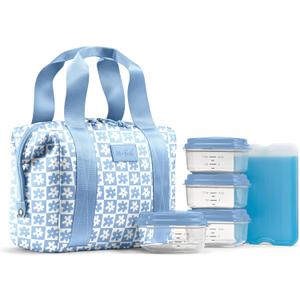 Fit & Fresh Neoprene Like Lunch Bag For Women, Insulated Womens Lunch Bag For Work, Tear & Stain Resistant Large Lunch Box With Containers and Ice, Machine Washable Remi Lunch Bag, Blue Daisy