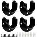 Suiwotin 4PCS Heavy Duty Stainless Steel Closet Rod Bracket - 1 Inch Diameter U Shaped Socket Flange Holder End Supports, Black
