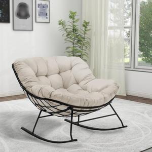 Indoor Outdoor Waterproof Papasan Rocking Chair Cushion,Thicken Patio Rocking Egg Chair Cushion, Rattan Chair Cushions, Hammock Chairs Cushions for Garden, Porch, Balcony (Only Cushion) (Off white)