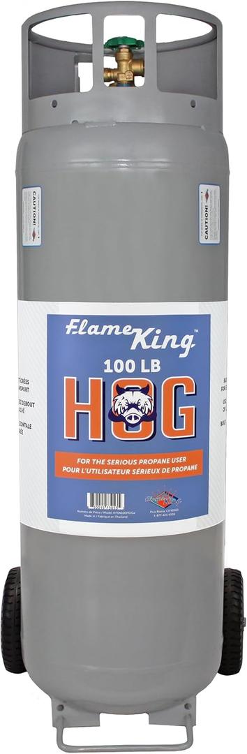 Flame King 100LB Empty Propane Tank with Wheels, Horizontal & Vertical LP Cylinder with Built-in Gauge for Fire Tables, Fire Pits, Patio Heaters, Barbeques, Lunch Trucks, Weed Torches & Truck Campers
