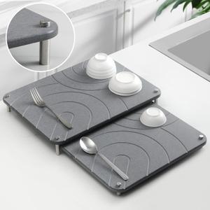 CZWL&HG 2 PCs Stone Dish Drying Mats for Kitchen Counter-Diatomaceous Dish Drying Mats Superb Absorbent with Non-Slip Stainless Steel Feet, Heat Resistant, 15.7" (L)11.8"(W)