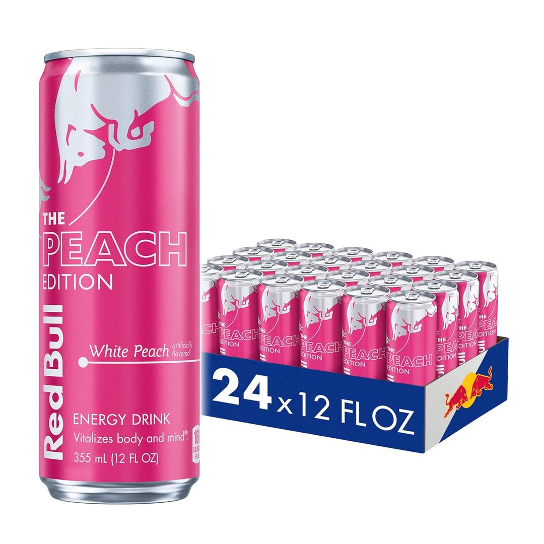 Red Bull Peach Edition Energy Drink, White Peach, 12 fl. oz., 24 cans, with 114mg Caffeine, Taurine & B Vitamins, BBD-10-13-2026