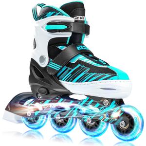 Adjustable Inline Skates Boys and Girls Ages 5-8 8-12 with Light up WheelsRoller Skates for Kids Ages 4-12, Teen Skates for Beginner Outdoor and Indoor (Medium-Big Kids13j-3 US, Cyan)
