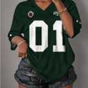 Women's Number Graphic Mesh Oversized Jersey Shirts Y2K Half Sleeve V Neck Athletic Shirts (L)