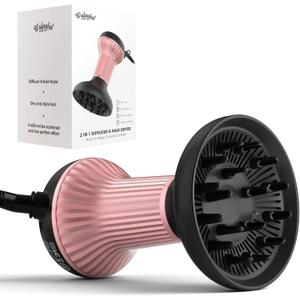 Diffuser Hair Dryer for Curly Hair: Professional 2 in 1 Diffuser & Hair Dryers with Ionic & Ceramic Technology for Wavy Hair Enhances Curls and Waves While Reducing Frizz, Gifts for Women (Deep Pink)