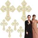Suncalla 6 Pcs Gold Rhinestone Cross Patch Applique Crystal Cross Iron on Patches Sew on Clothing Patches for Clothes Bag Dress Jacket Repairing Mixed Size