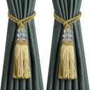 Curtain Tiebacks with Tassel, Outdoor Elegant Decorative Curtain Holdback,Modern Rope Window Curtain Ties Backs for Draperies 2 Pack (2, Gold)