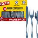 Glad Plastic Heavy Duty Silver Cutlery - Mixed Forks, Knives, and Spoons - Set of Sturdy, Durable Disposable Party Utensils, 240 Count