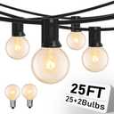 25FT String Lights, G40 Outdoor String Lights Edison Light Bulbs Clear Globe Lights for Backyard Patio Lights Indoor/Outdoor Commercial Decoration -5 Watt/120 Voltage/E12 Base -Black Wire