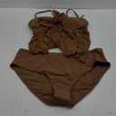 B2prity Womens Mesh Tankini Swimsuits Flowy Two Piece Bathing Suit V Neck Tie Knot Swim Top with High Waisted Bottom (X-Large, Brown)