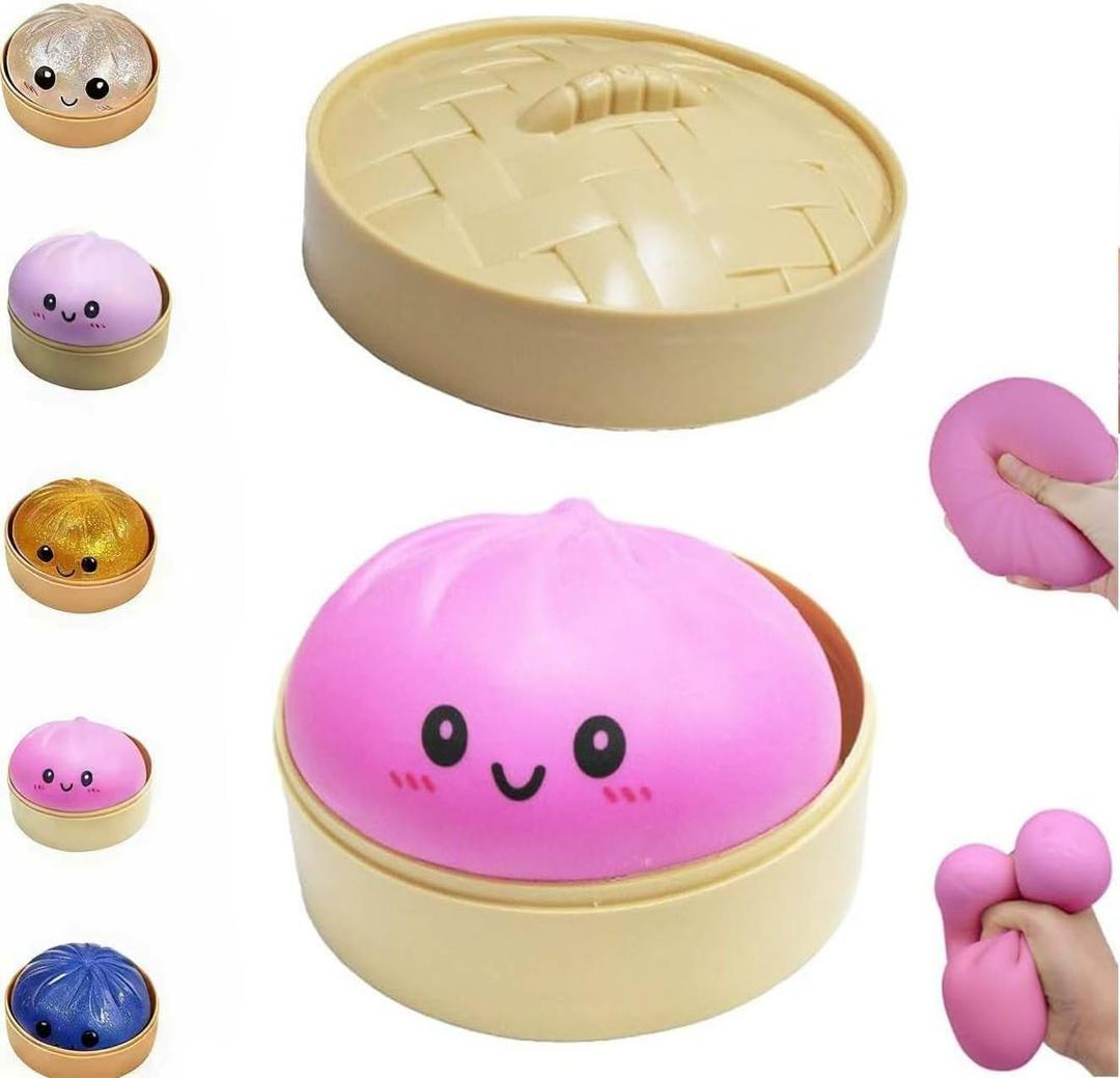 Dumpling Squishies,Glitter Dumpling, Glitter Squishy with Box,Easter Basket Stuffers (Pink)