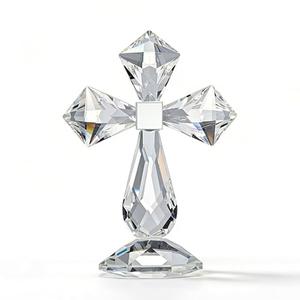 QFkris Clear Crystal Cross Standing Decor, Religious Gifts for Women Men, Crystal Desk Cross Figurines for Home Decor, Tabletop, Shelf