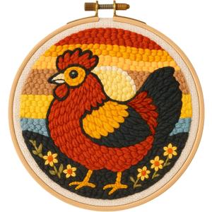 TEKWAVE Punch Needle Kit for Adults Beginners Rooster Sunrise Design, Step-by-Step Video Pre-Printed Pattern and Written Instructions, DIY Embroidery Set with Yarn, Fabric, Hoop for Home Decor Crafts