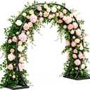 Round Metal Wedding Arch & Garden Trellis, Outdoor Decorative Plant Pergola for Climbing Vines, Roses & Flowers, Elegant Event Backdrop for Parties & Balloon Decor (Round, Black)