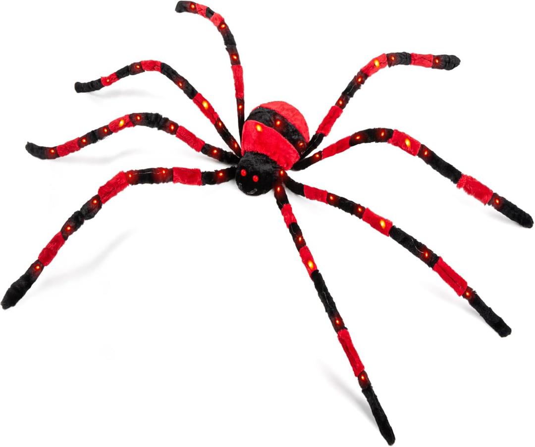 Halloween Decorations 5ft Giant Light Up Spider, 60inch Scary Spider with 56 LED Light, Timer, Creepy Spooky Decor, Glowing Eyes, Haunted Horror Prop for Spiderweb, Indoor, Outdoor, Yard (Red)