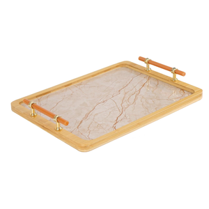 JUPELI 16" x 12" Bamboo Serving Tray with Handles – Marble Pattern Decorative Rectangle Tray for Coffee Table, Kitchen, Vanity, Bathroom, or Ottoman – Perfect for Bread Food Fruit Display & Storage
