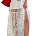Perbai Women's Sexy Sheer Lace Skirt High Waisted Floral Embroidered Ruffled A Line Long Maxi Beach Skirts(White-S)