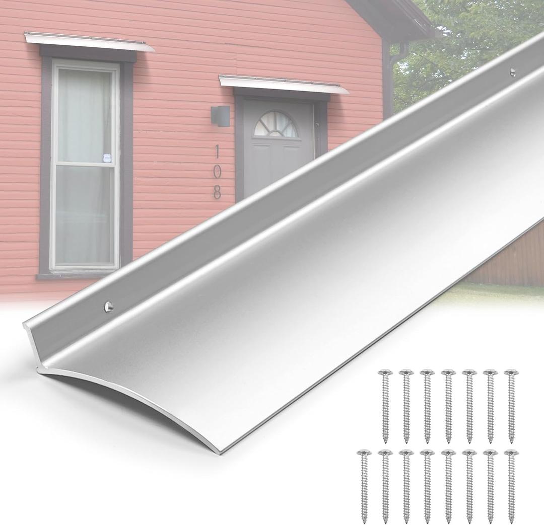 3PCS 51inch Door Rain Drip Guard for Windows Drip Cap Rain Deflector Anodized Aluminum Easy to Install Silver
