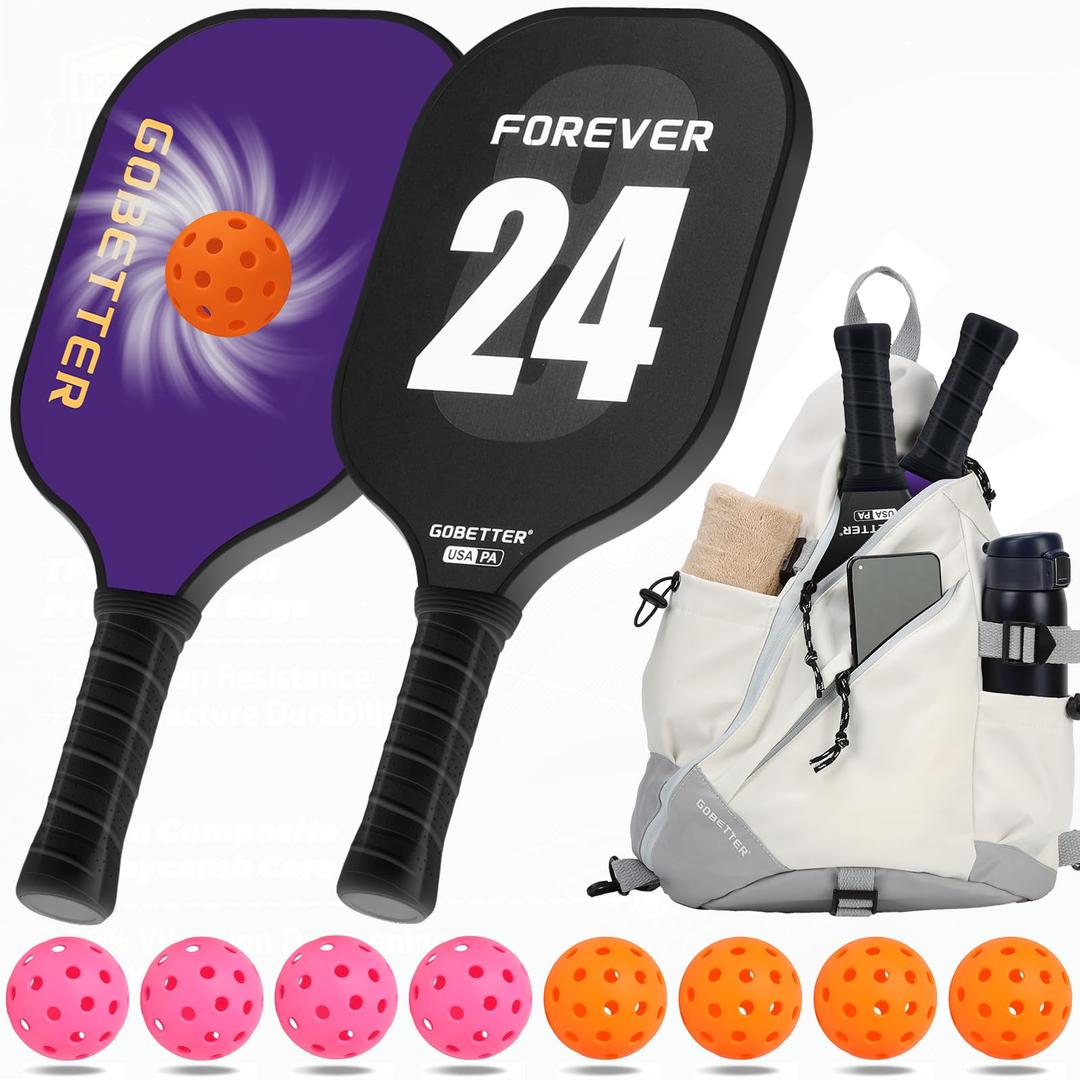 Pickleball Paddles Set of 2 for Beginners, Families & Enthusiasts of All Ages, T300 Carbon-Infused Pickleball Rackets for Better Spin & Control, USAPA Lightweight Pickleball Set with 8 Balls & Bag