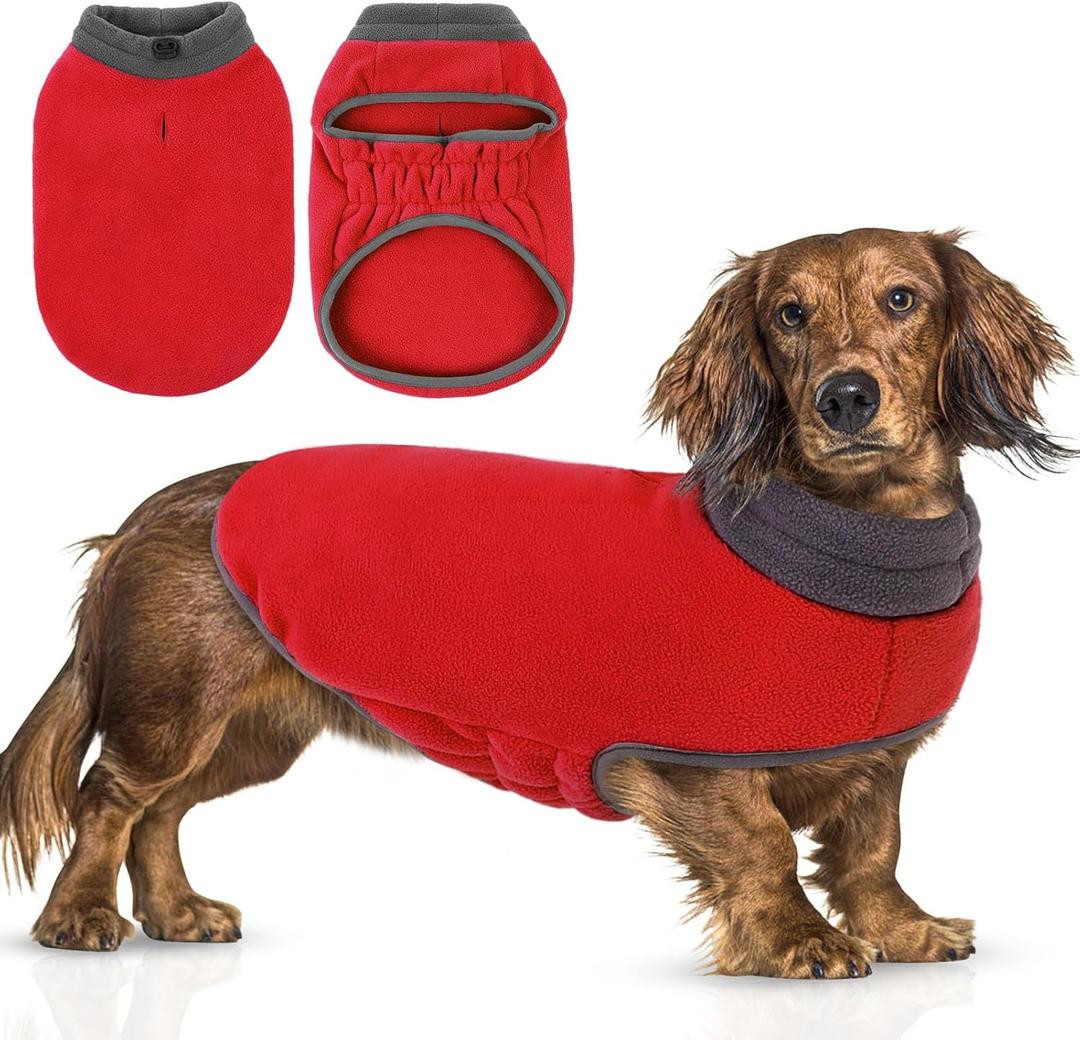Queenmore Dog Sweater,Soft Fleece Vest Pullover Dogs Jacket with Elastic Stretchable,Warm Winter Dog Coats Cold Weather Doggy Dachshund Sweaters for Small Dogs Cats Boy or Girl (Red, L)