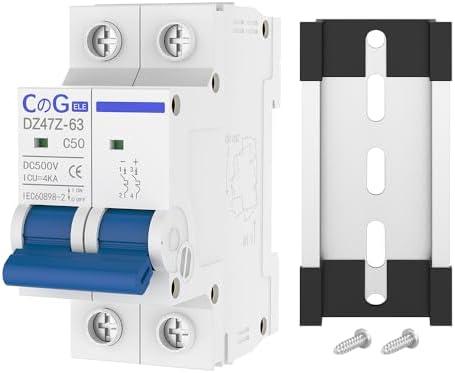 DC Miniature Circuit Breaker, CGELE 2 Pole 50 Amp 500V DC Disconnect Switch for Solar PV Systems Thermal Magnetic Trip Din Rail Mount