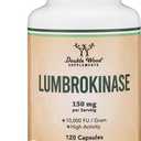 Lumbrokinase Enzymes Supplement - 120 Capsules (Max Activity 10,000 FU/Gram) 150mg per Serving (No Fillers, Non-GMO, Gluten Free) for Cardiovascular and Blood Circulation Support by Double Wood, 01/2027