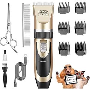 Juboo Professional Dog Grooming Clippers - Low Noise, Rechargeable, Cordless, Quiet Dog & Cat Grooming Kit