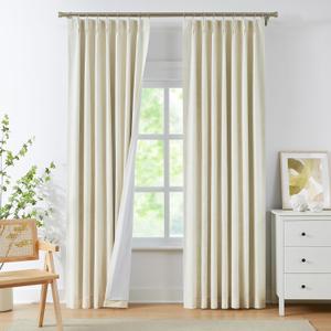 WEST LAKE Ivory Pearl Bailey Pinch Pleat Blackout Curtain Panels with Liners 84 Inches,Luxury Textured Drapes with Back Tabs for Bedroom,Thermal Insulated Noise Reducing Window Treatment,40" Wx84 Lx2