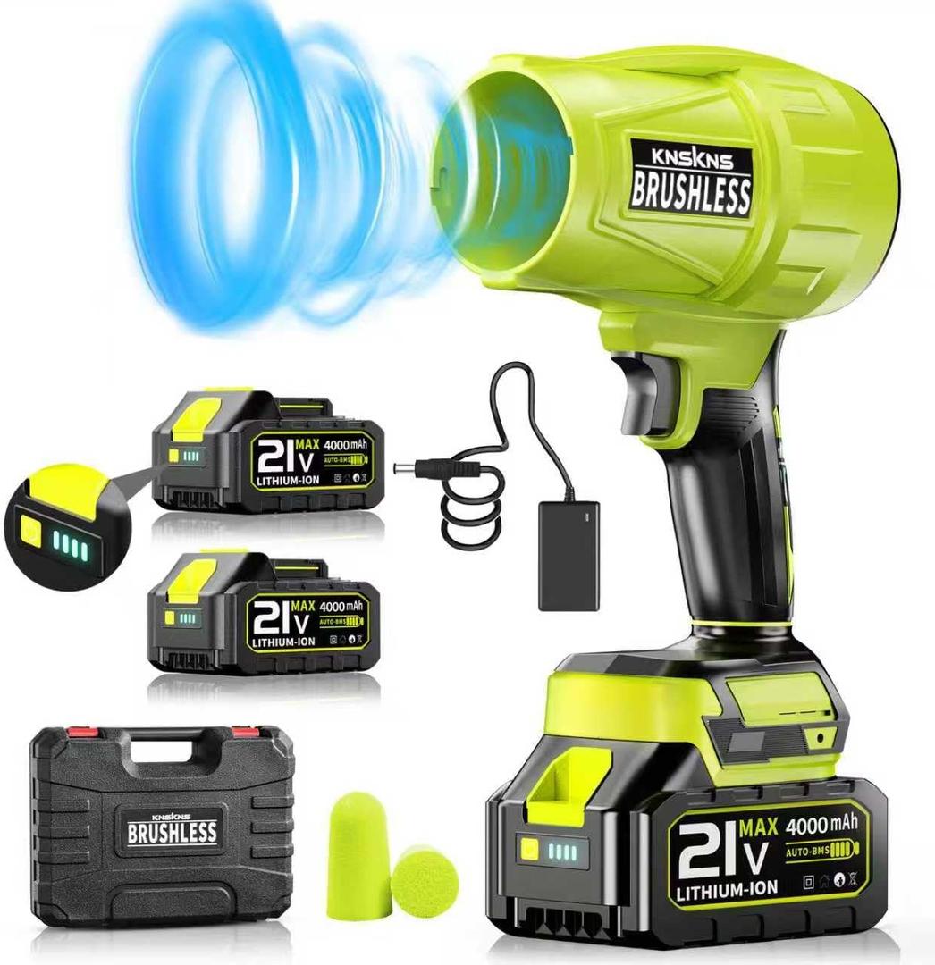 Leaf Blower Cordless with Battery and Charger, 580000RPM Lightweight Mini Leaf Blower, 21V Handheld Electric Blower with 2×4.0Ah Batteries & Fast Charger, Turbo Jet Blower for Lawn, Yard, Garage