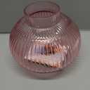 Pink Glass Vase for Flowers, Ribbed Glass Vase, Round Flower Vases for Tulips, Short Vases for Living Room, Office, Coffee Table, Shelf, Wedding, 6 Inches